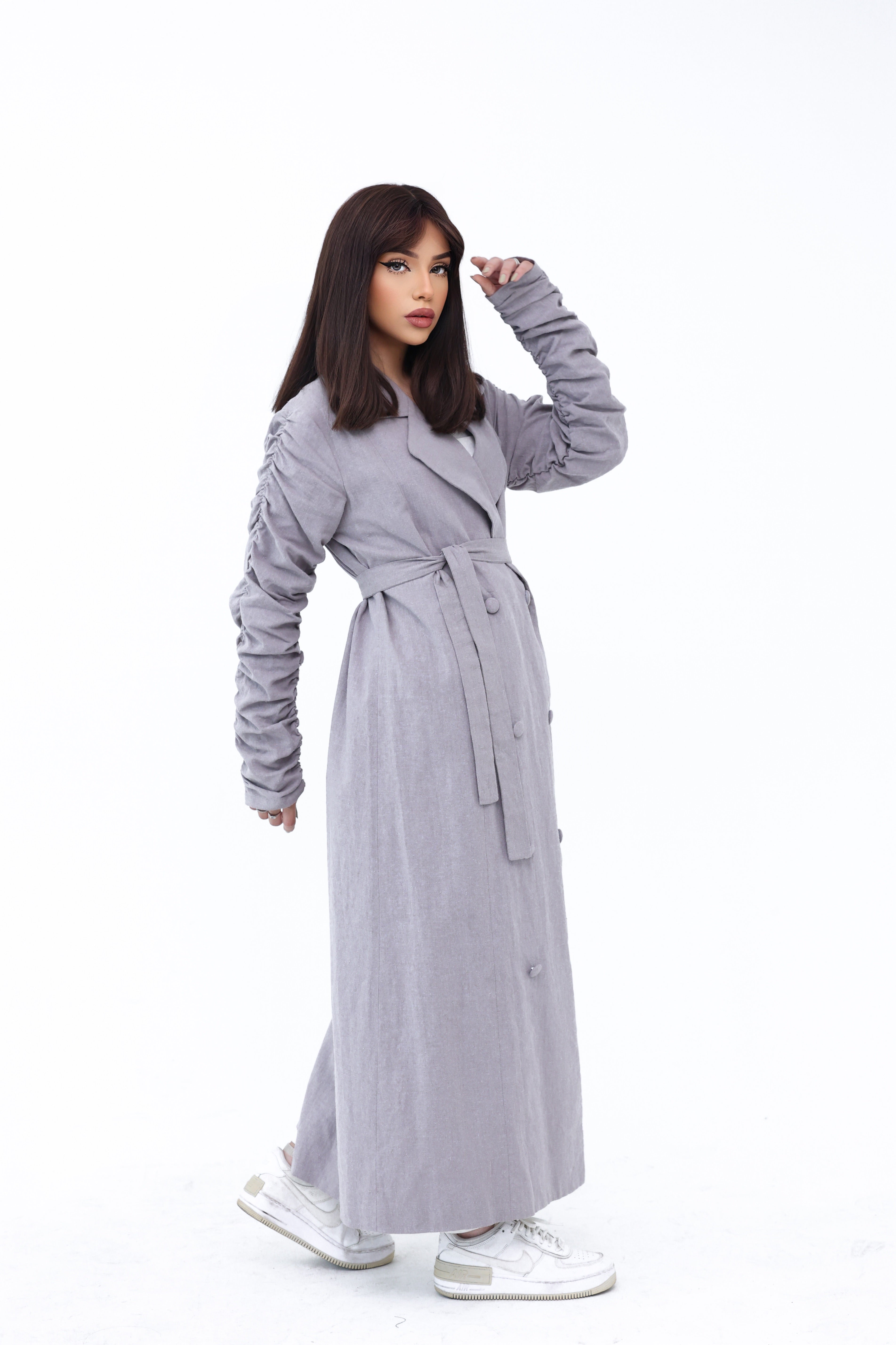 Linen Gray Maxi Trench Coat